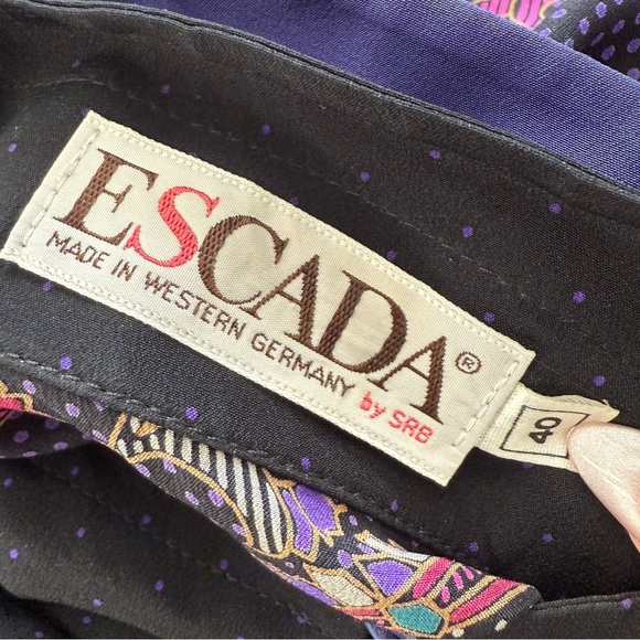 Vintage Escada Silk Paisley Print Blouse Sz L Bishop Sleeve 80s Retro Designer - Picture 7 of 9